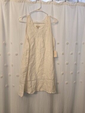 Twenty One 100 % Linen Embroidered Tank Dress in Cream Size S Nwt!